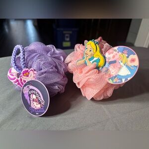 2 New Alice in Wonderland Themed Bath Poufs NWT